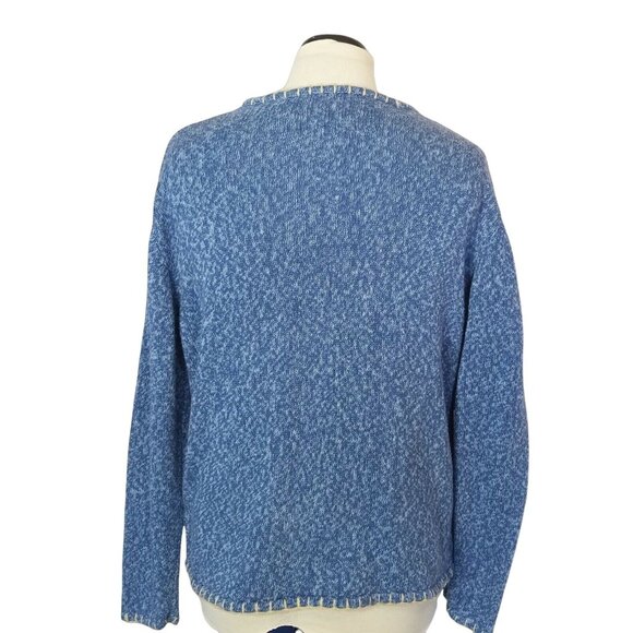 Celina Yang Designs Sweater W/ Leaf Motif Womens Large Blue Patchwork Style - Picture 2 of 11